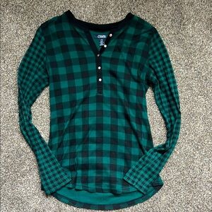 Green and Black Checkered Long Sleeve Shirt